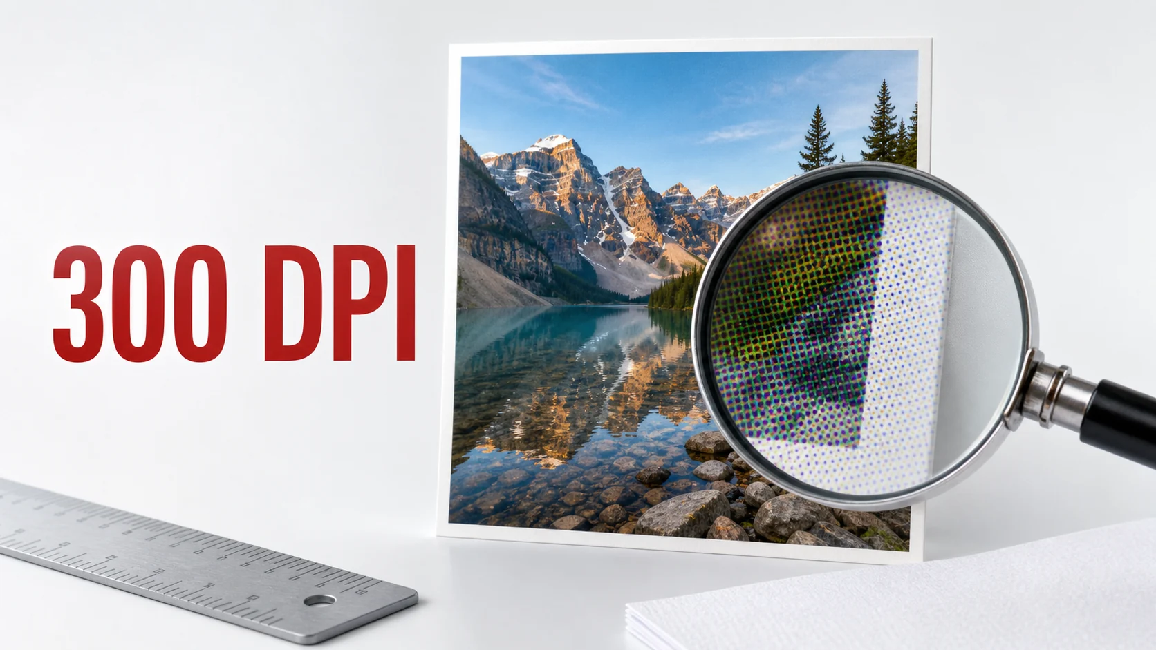 Фотография для печати при 300 DPI и увеличенный рисунок печатных точек