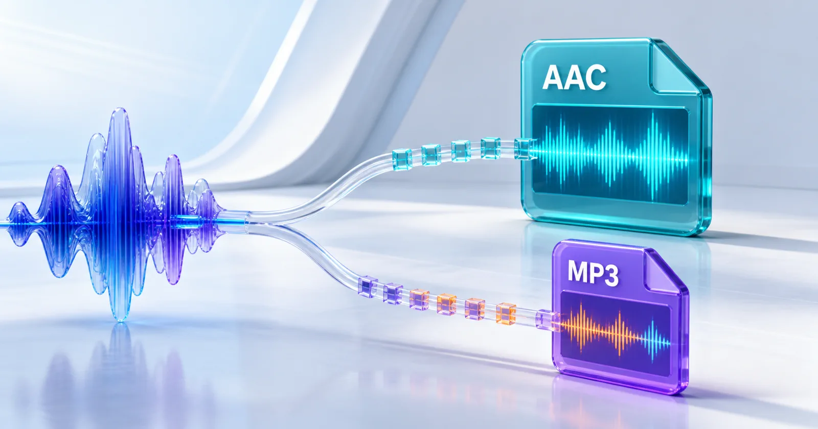 Одна звуковая волна кодируется в отдельные аудиофайлы AAC и MP3