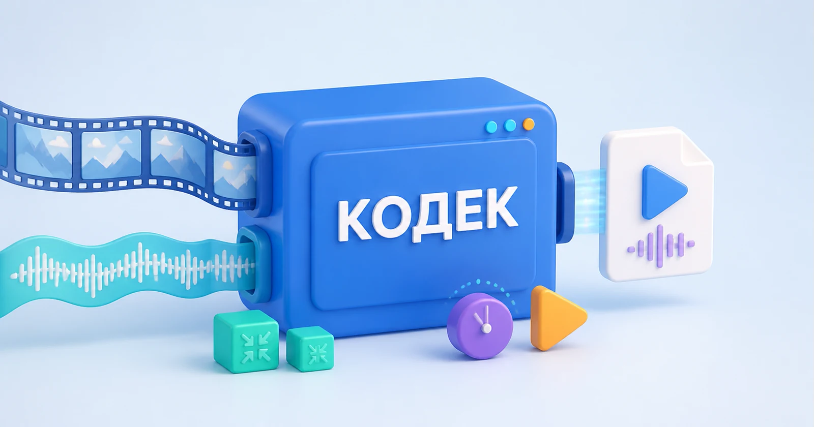 Видеокадры и звуковая волна проходят через кодек и объединяются в медиафайл