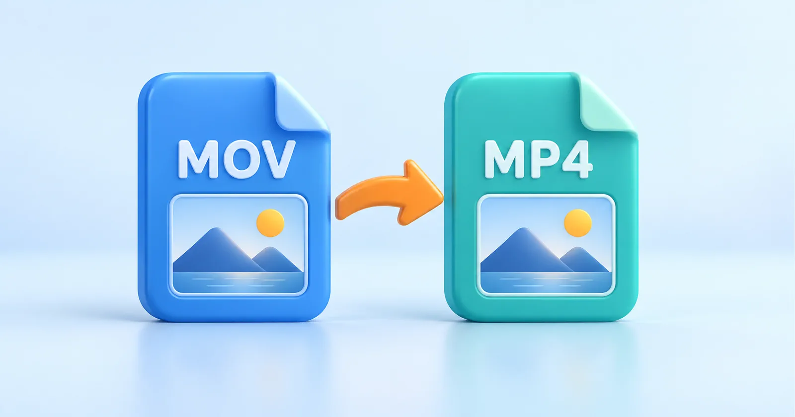 Два видеофайла MOV и MP4 с одинаковым пейзажем соединены стрелкой переноса