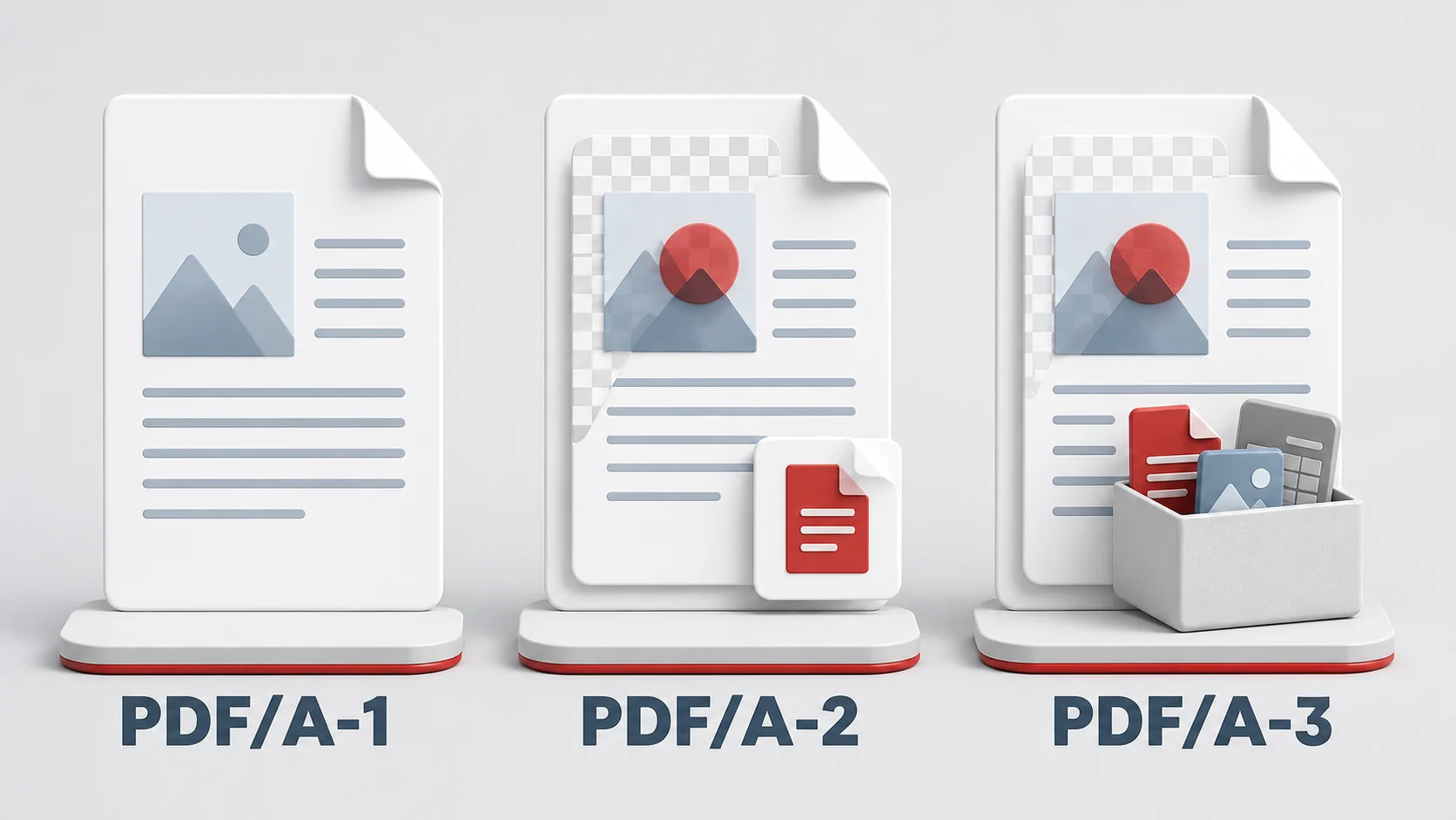 Сравнение возможностей PDF/A-1, PDF/A-2 и PDF/A-3