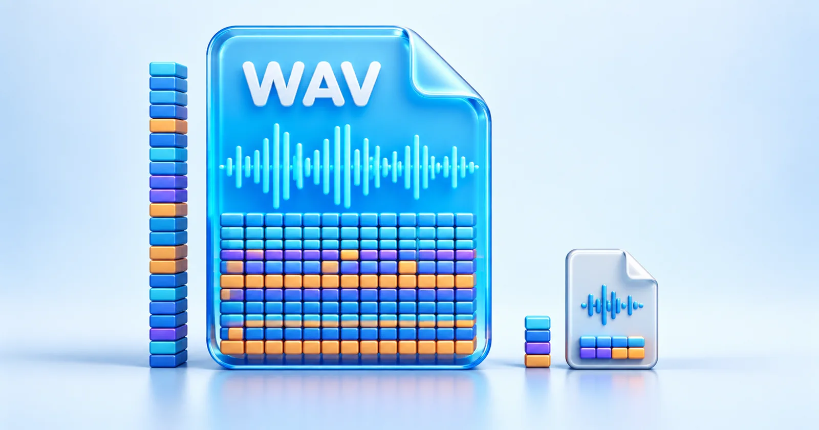 Большой WAV-файл с плотными аудиоданными сравнивается с компактной звуковой копией